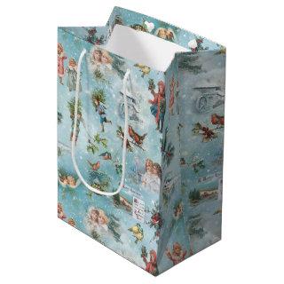 Sparkly Magical Winter Vintage Christmas Collage Medium Gift Bag