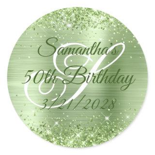 Sparkly Mint Green Glitter Foil 50th Birthday Classic Round Sticker