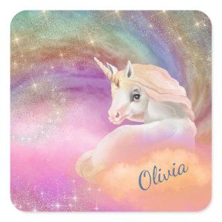 Sparkly Rainbow Universe Unicorn Square Sticker