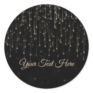 Sparkly Shooting Stars Black Chic Engagement Party Classic Round Sticker