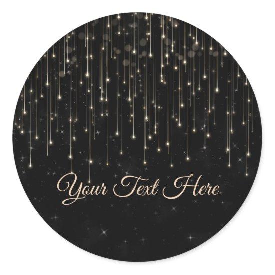 Sparkly Shooting Stars Black Chic Engagement Party Classic Round Sticker