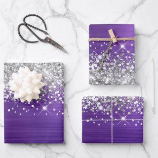 Sparkly Silver Glitter Amethyst Purple Faux Foil  Sheets