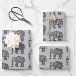Sparkly silver mosaic Elephant pattern on gray  Sheets