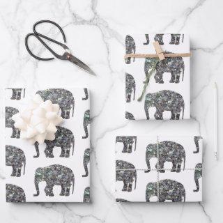 Sparkly silver mosaic Elephant pattern on white  Sheets
