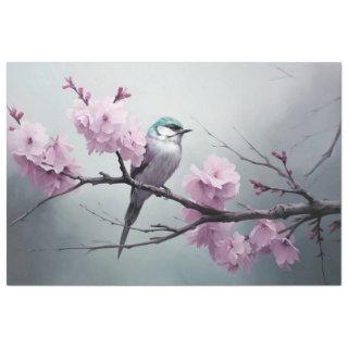 Sparrow Bird Cherry Blossom Branch Chinoiserie Tissue Paper