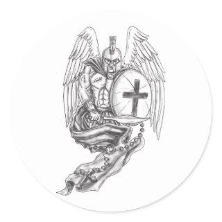 Spartan Warrior Angel Shield Rosary Tattoo Classic Round Sticker
