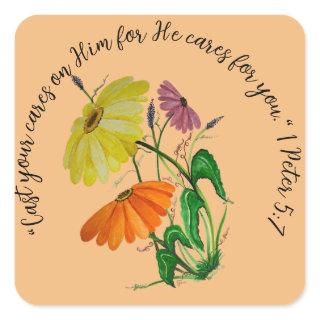 Speak Jesus Multicolored Daisies Square Sticker