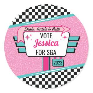 Special 1950's Retro Diner Pink & Teal Sock Hop Classic Round Sticker
