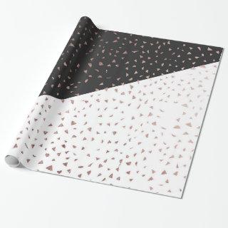 Speckled Rose Gold Flakes on Black White Geometric