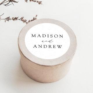 Speckled White and Black Personalized Wedding Classic Round Sticker