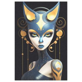 Sphinx Cat Black Gold Blue Art Deco Decoupage Tissue Paper
