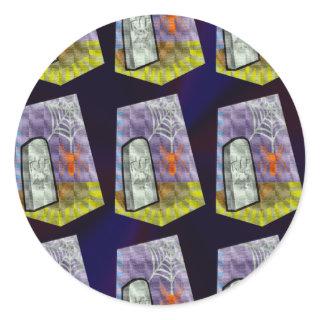 Spider from the Web and a RIP Marker Pattern Classic Round Sticker