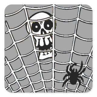 Spider in Web with Skull Square Sticker