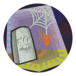 Spider with Web & RIP Marker Classic Round Sticker
