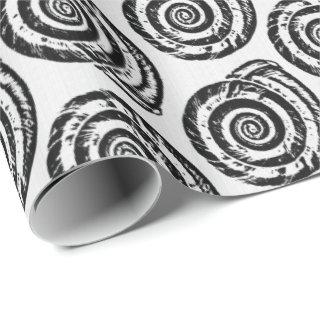 Spiral Seashell Block Print, Black and White