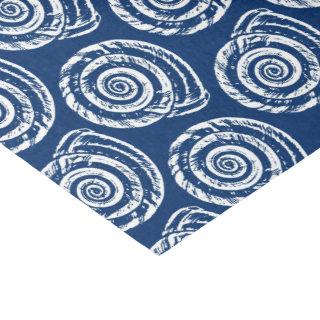 Spiral Seashell Block Print, Cobalt Blue and White Tissue Paper