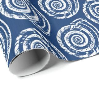 Spiral Seashell Block Print, Cobalt Blue and White