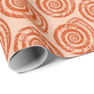 Spiral Seashell Block Print, Coral Orange
