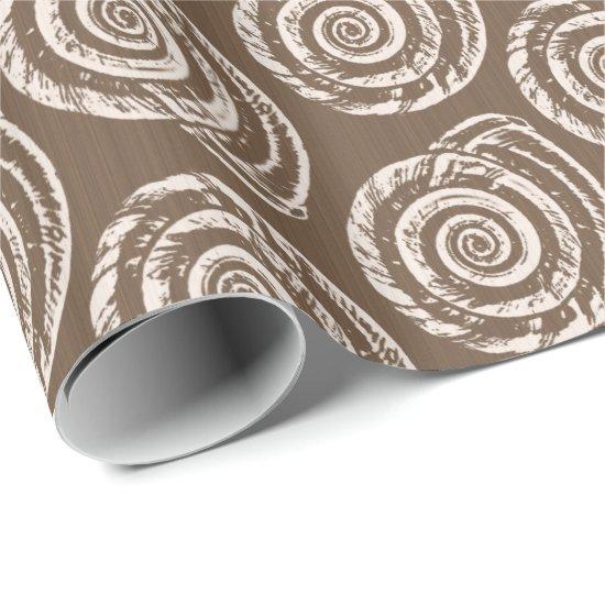 Spiral Seashell Block Print, Taupe Tan and Cream
