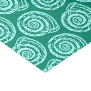 Spiral Seashell Block Print, Turquoise and Aqua Tissue Paper