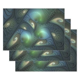 Spirals Teal Beige Green Abstract Fractal Art  Sheets