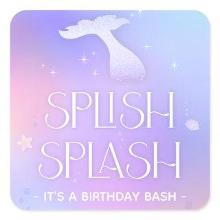 Splish Splash Whimsical Sparkly Mermaid Birthday Square Sticker