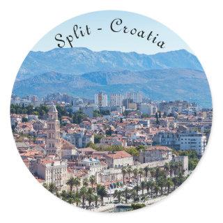 Split city seafront aerial view, Dalmatia, Croatia Classic Round Sticker