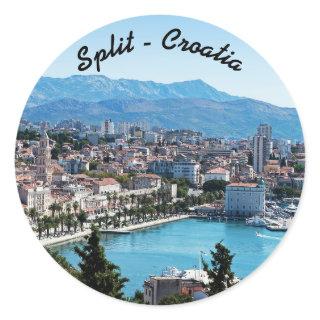 Split city seafront aerial view, Dalmatia, Croatia Classic Round Sticker