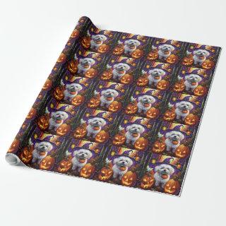 Spooky Bichon Frise Halloween Witch And Pumpkin