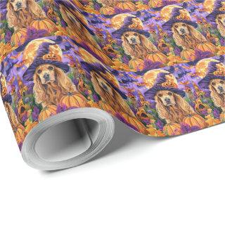 Spooky Cocker Spaniel Dog Halloween Witch Pumpkin