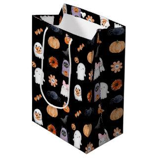 Spooky cute halloween ghost watercolor style black medium gift bag