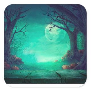 Spooky forest with dead trees  throw pillow square sticker
