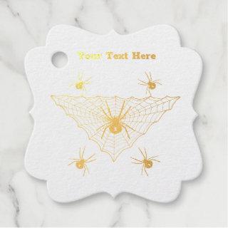 Spooky Gold Spiders in Triangular Web Gray  Foil Favor Tags