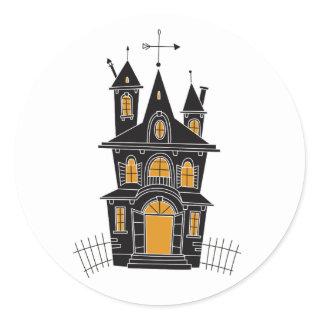 Spooky Halloween haunted house fence black orange Classic Round Sticker