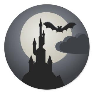 Spooky Halloween Haunted House on Hill Classic Round Sticker