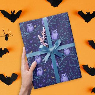 Spooky Halloween Night With  Purple Owls Pattern
