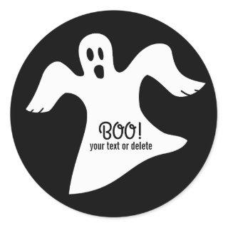 Spooky Halloween White Ghost Saying BOO! Classic Round Sticker