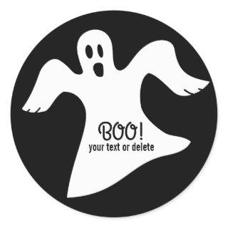 Spooky Halloween White Ghost Saying BOO! Classic Round Sticker