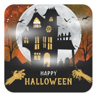 Spooky Haunted House Halloween Party Square Sticker