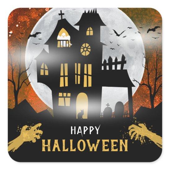 Spooky Haunted House Halloween Party Square Sticker