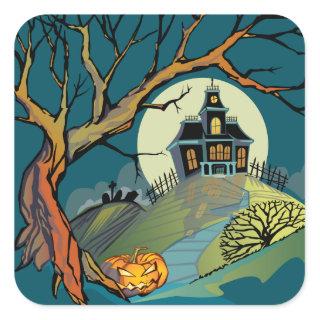 Spooky Haunted House Square Sticker