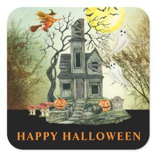 Spooky Kid's Halloween Haunted House  Square Sticker