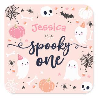 Spooky One Cute Halloween Ghost 1st Birthday Favor Square Sticker