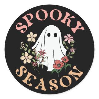 Spooky Season Retro Halloween Groovy Ghost Black Classic Round Sticker