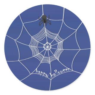 Spooky Spider spinning Happy Halloween Web Classic Round Sticker