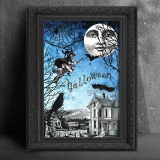 Spooky Vintage Haunted House & Witch on Broomstick Tissue Paper