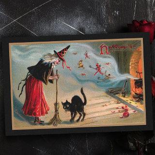 Spooky Vintage Witch with Black Cat and Devils Tissue Paper