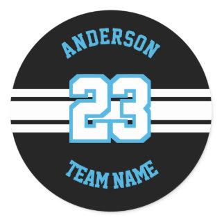 Sport Name, Team and Number Designs Classic Round Sticker