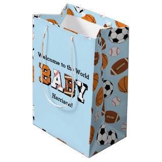 Sports Baby Shower Co-ed Theme Boy Blue Medium Gift Bag