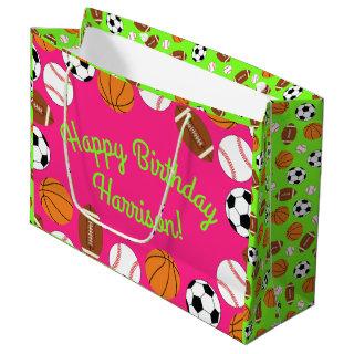 Sports Birthday Party Kids Cute Pink Girls Large Gift Bag